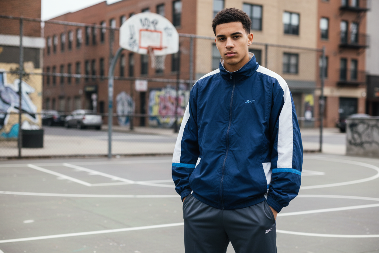 Reebok Vintage Trainingsjacke Blau/Weiß Größe XL