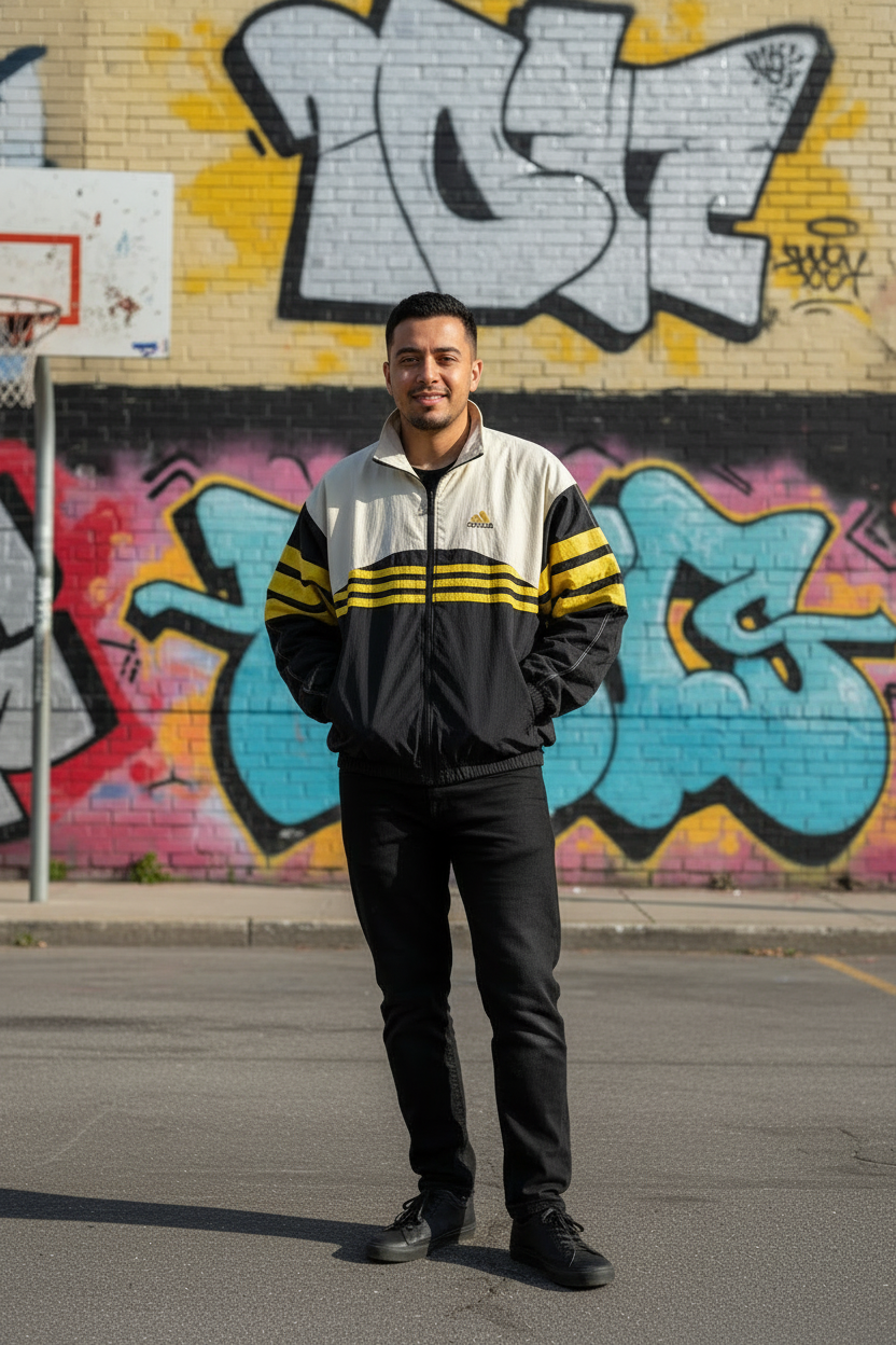 Adidas Vintage Trainingsjacke Schwarz/Weiß/Gelb Größe M