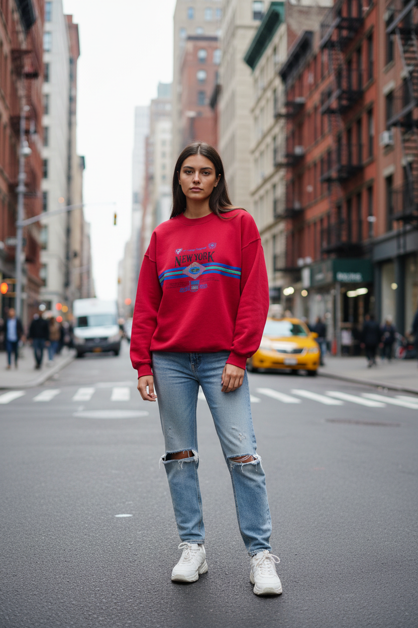 Action Sport Sweater New York Crazy Campus Rot Größe XL Damen