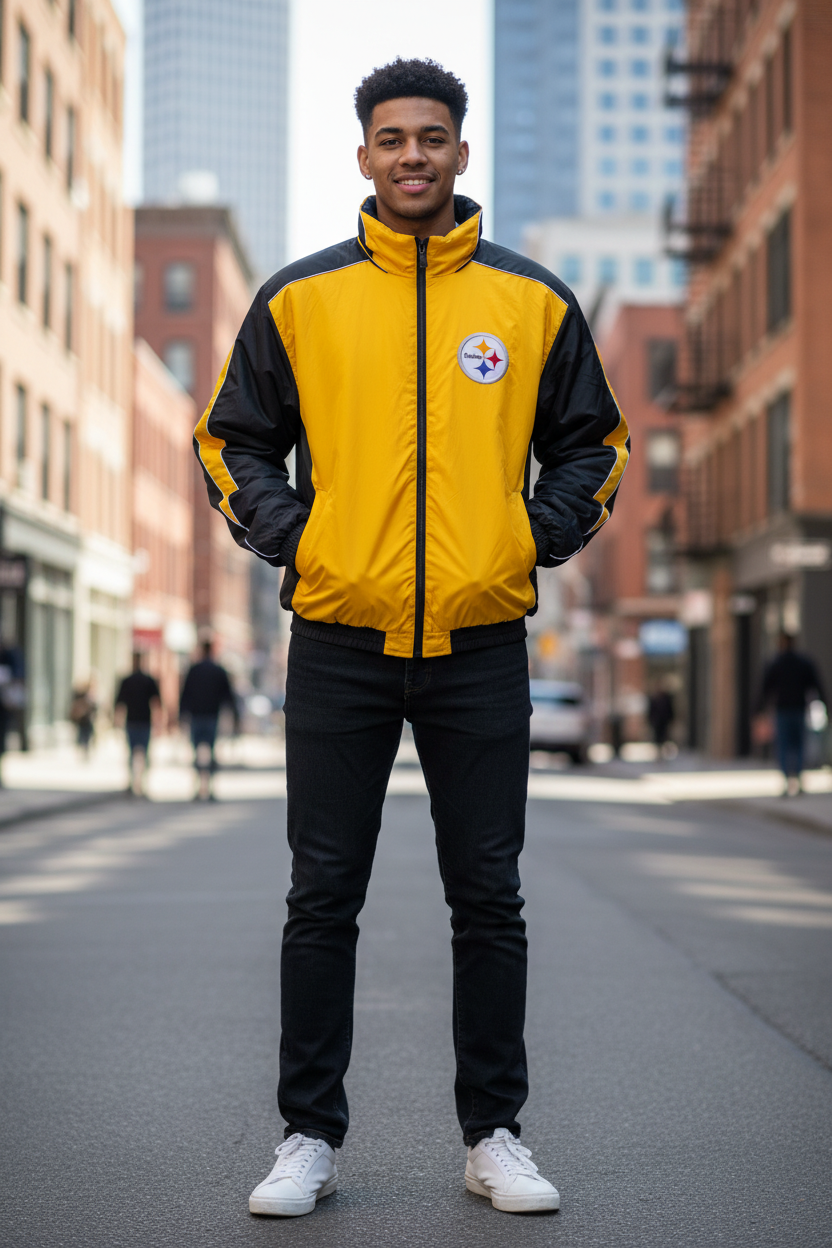 NFL Vintage Winterjacke Pittsburgh Steelers Gelb/Schwarz Größe XL