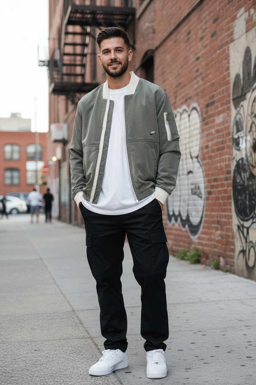 Nike Vintage Bomberjacke Grau/Off-White Größe M