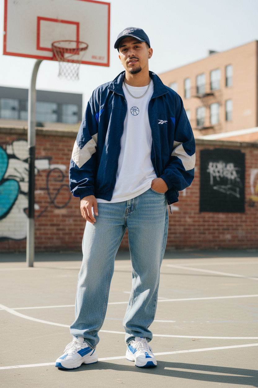 Reebok Vintage Trainingsjacke Blau/Weiß Größe L