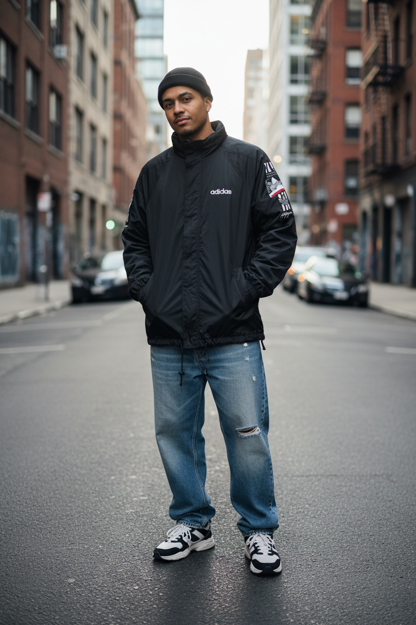 Adidas Vintage Regenjacke "Fiftyone" Schwarz Größe L