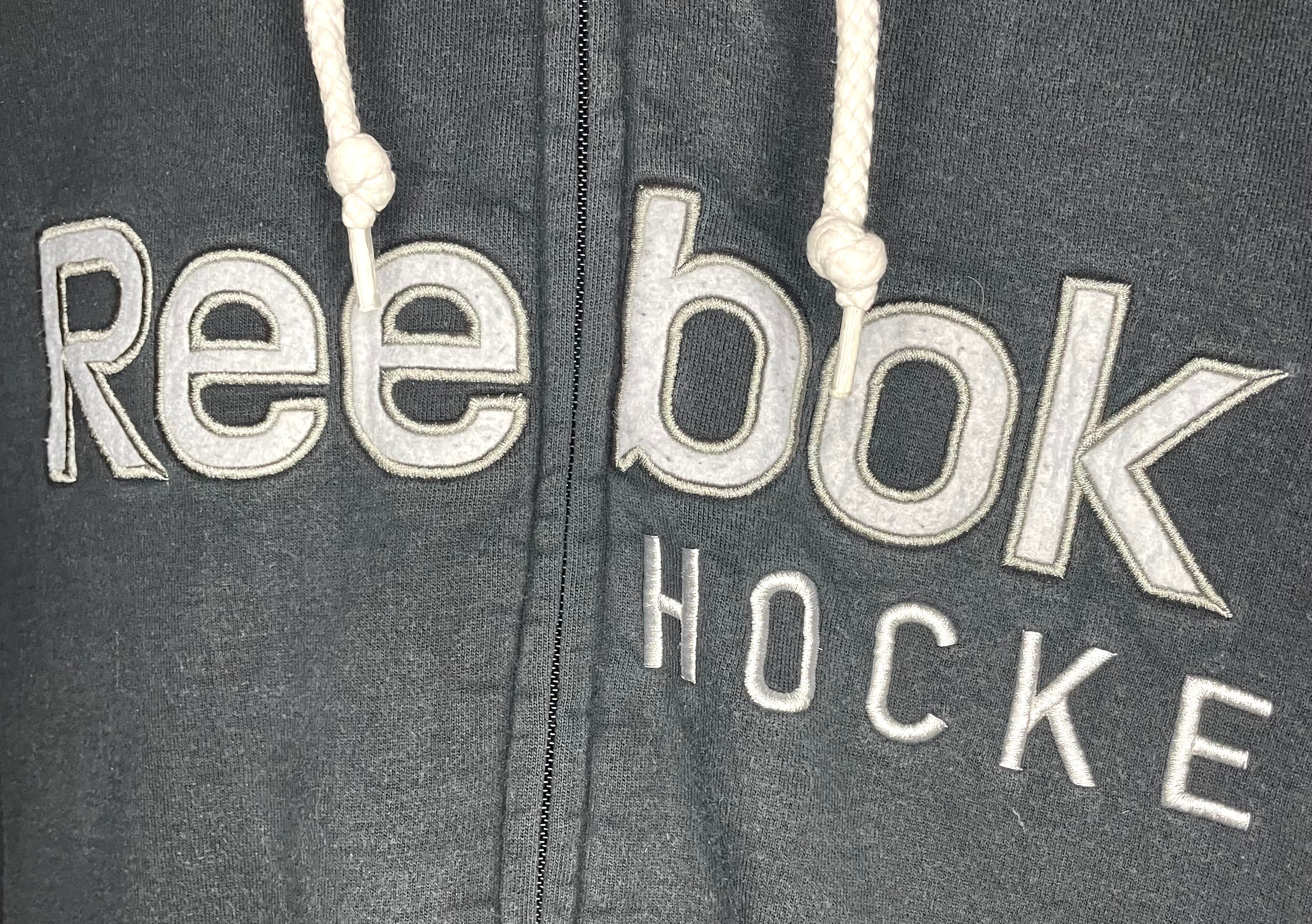 Reebok Hockey Vintage bordado Zip sudadera con capucha azul oscuro tamaño XL 